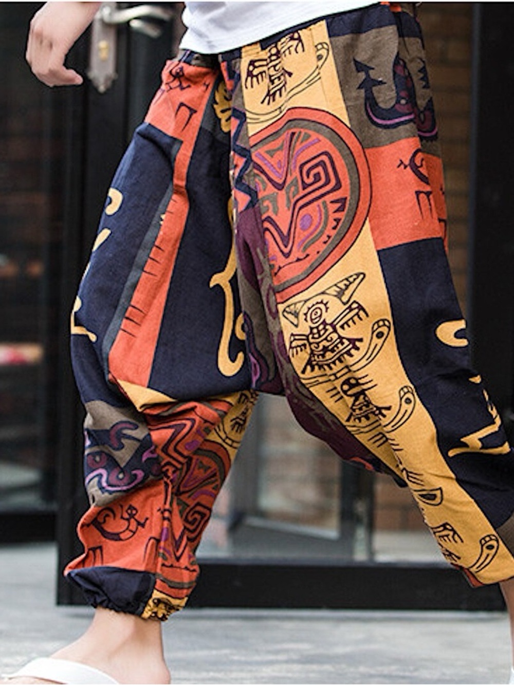ChArmkp Men's Multicolor Patchwork Harem Joggers - Vibrant Tribal Print - Picture 2 of 7